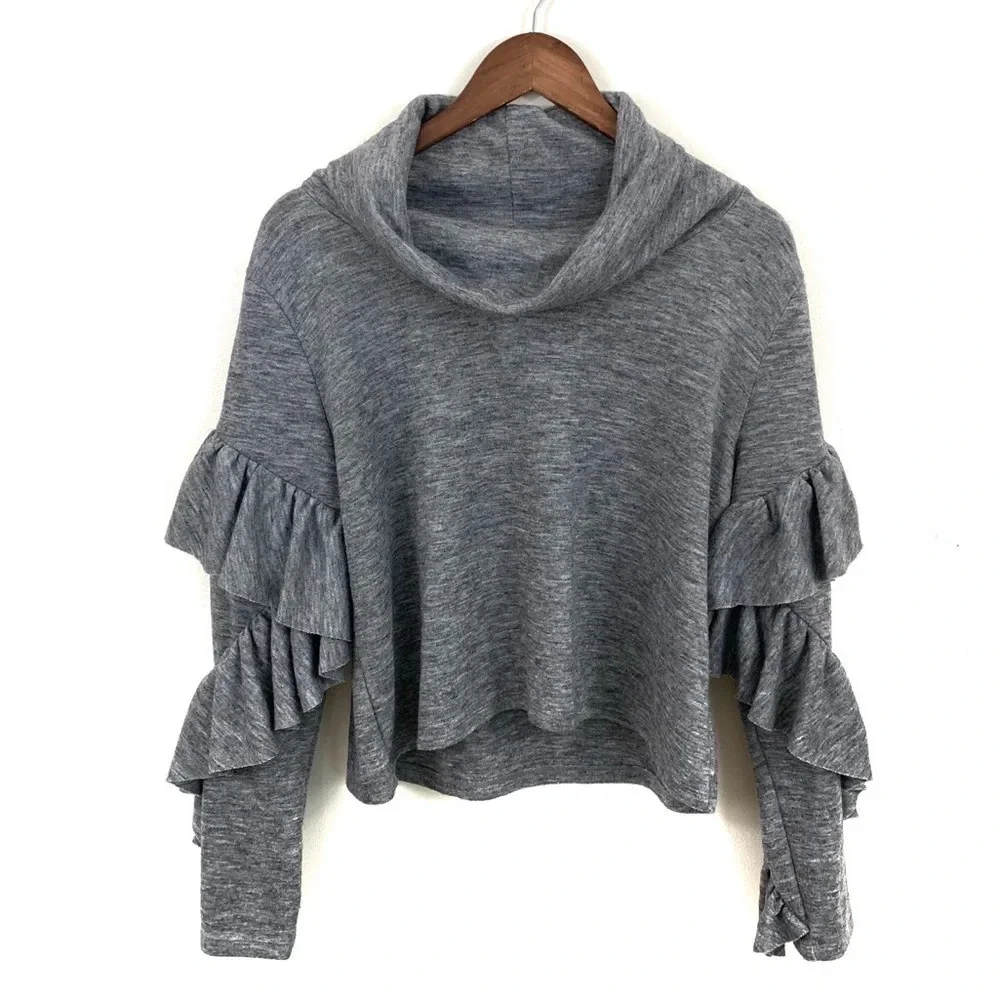 Leith Sweater Ruffle Sleeve High Low Cowl Neck - Picture 2 of 7